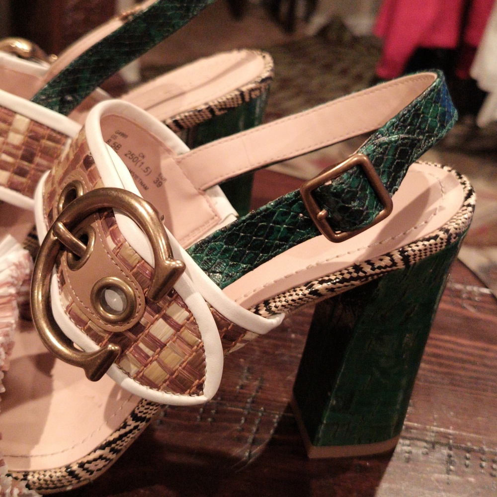 FINAL PRICE Coach Women's Green Tan and White Sandals w Chunky Heels 8.5 - Picture 12 of 13